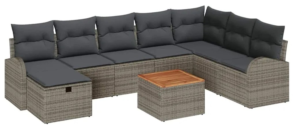 vidaXL Σετ Καναπέ Κήπου με μαξιλάρι 9 pcs Γκρι Πολυ ράταν