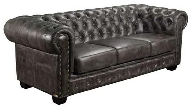 Καναπές Chesterfield 689 Ε9574,32 Δέρμα Antique Grey 201x92x72cm Wood, Technoderma