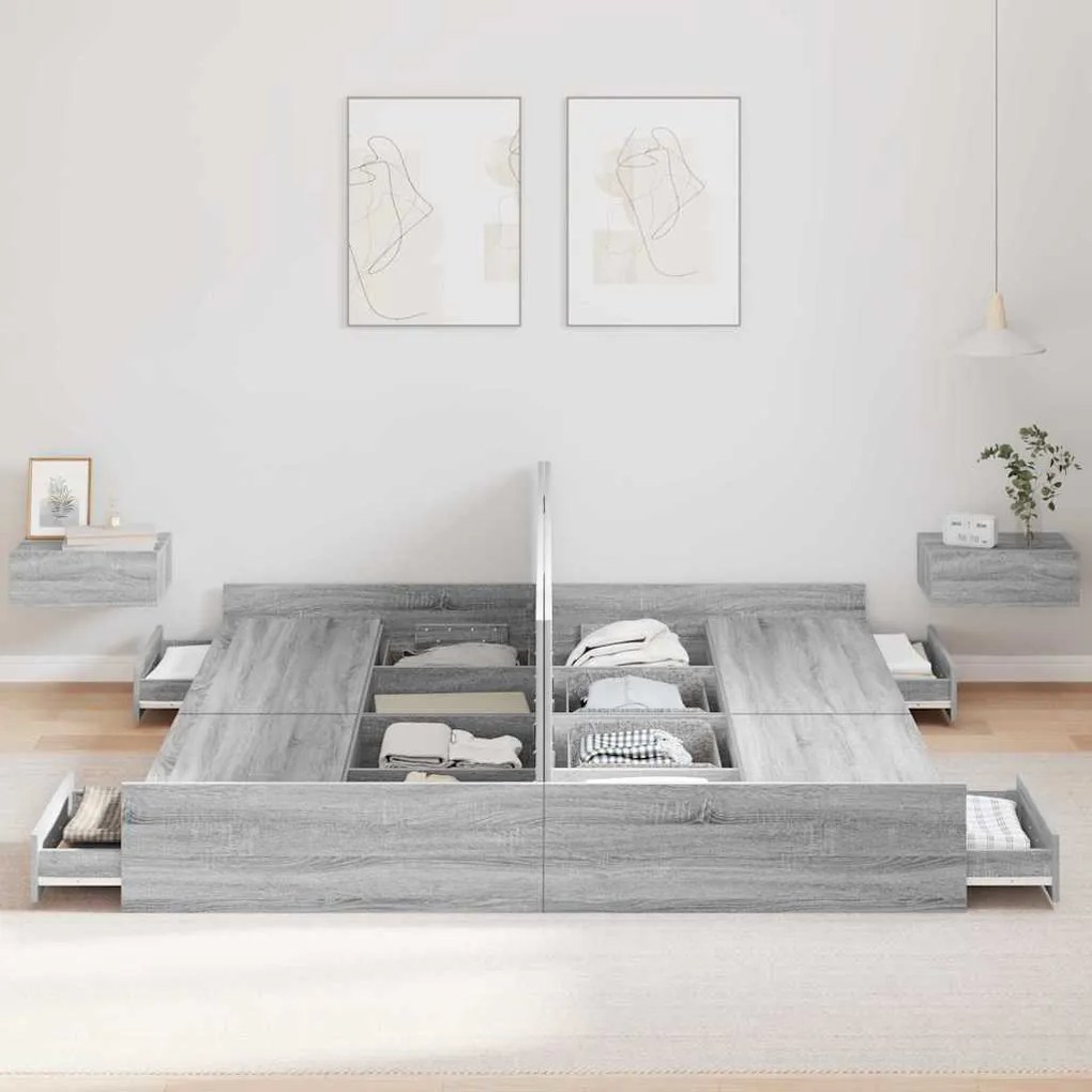 vidaXL Κρεβάτι με αποθηκευτικό χώρο Γκρι sonoma 200 x 200 cm