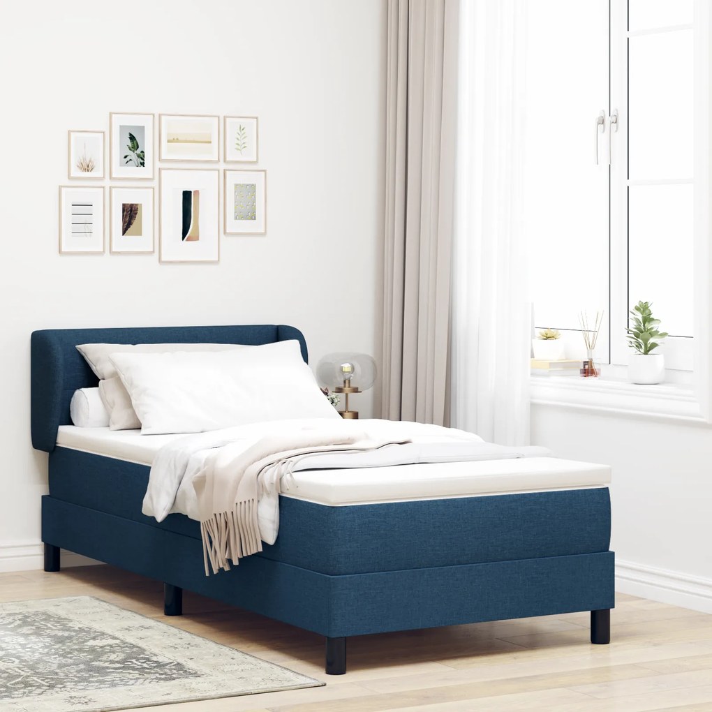 vidaXL Κρεβάτι Box Spring με Στρώμα Μπλε 90x200 εκ. Υφασμάτινο