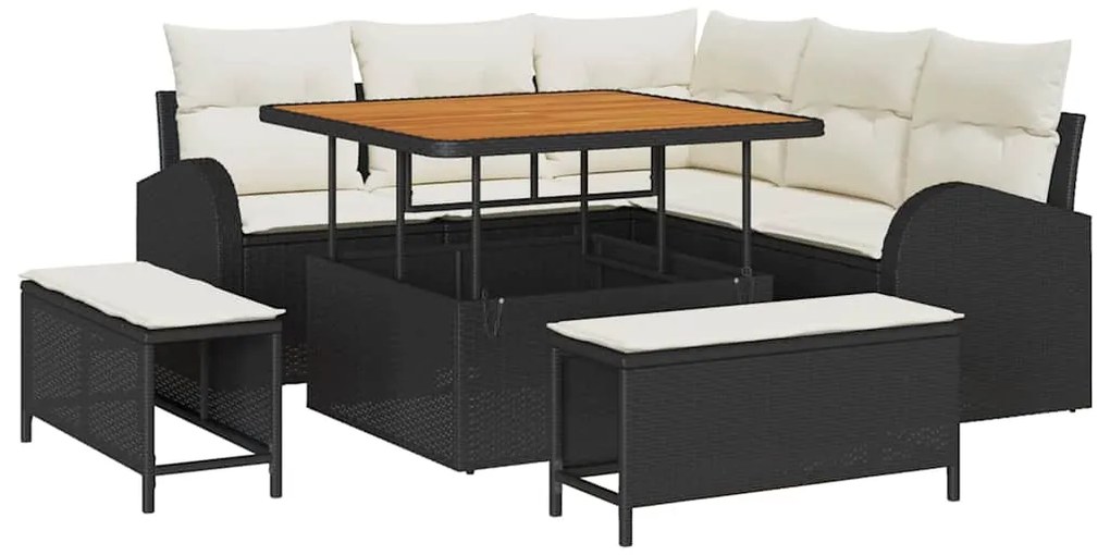 vidaXL Σετ Καναπέ Κήπου με μαξιλάρι 8 pcs Μαύρο συνθετικό ρατάν