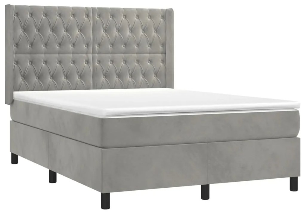 Κρεβάτι Boxspring με Στρώμα Ανοιχτό Γκρι 140x200 εκ. Βελούδινο - Γκρι