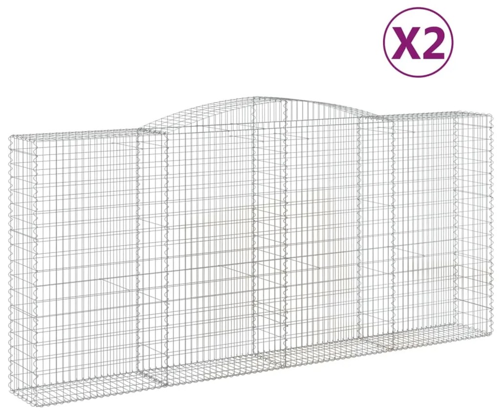 vidaXL Συρματοκιβώτια Τοξωτά 2 τεμ. 400x50x180/200 εκ. Γαλβαν. Ατσάλι