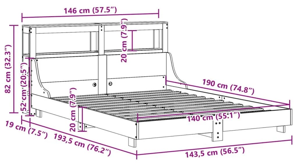 Σκελετός Κρεβατιού Χωρίς Στρώμα Καφέ 140x190 Μασίφ Ξύλο Πεύκου - Καφέ