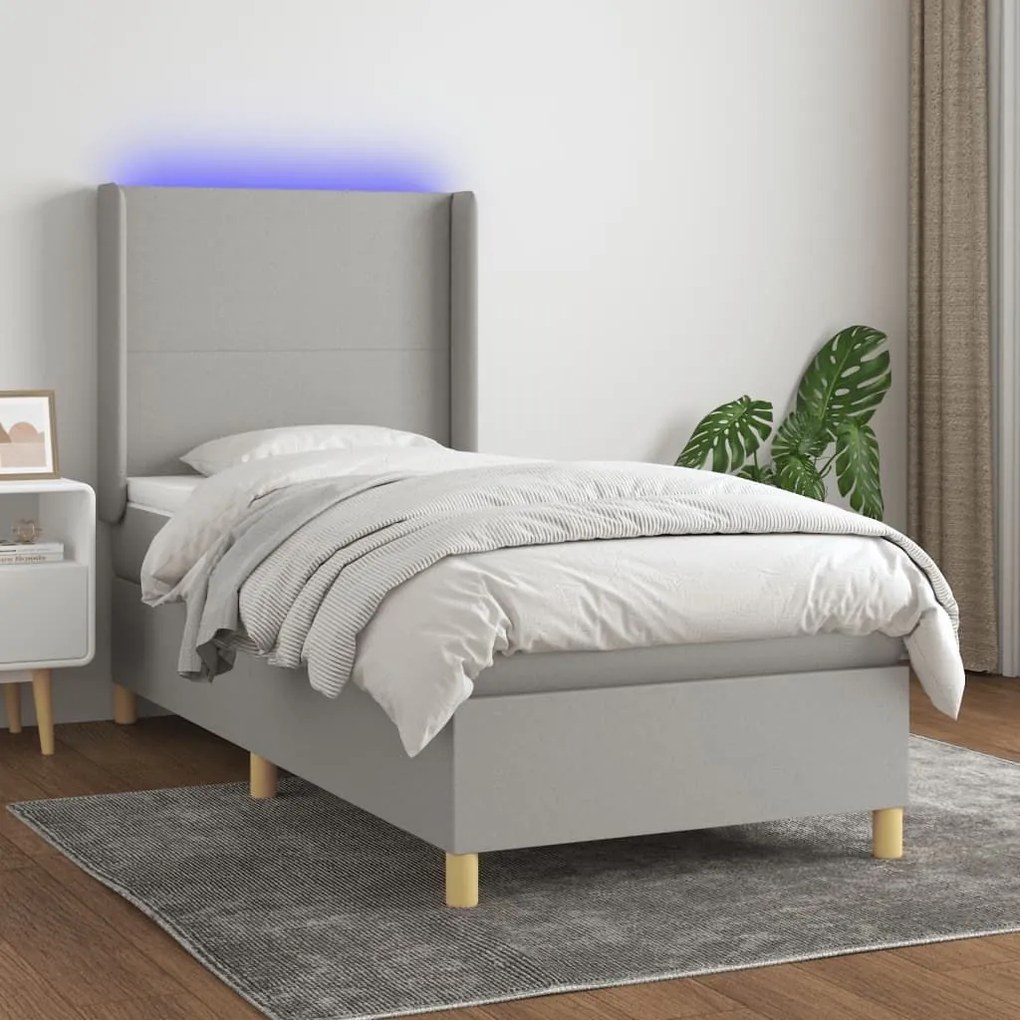 Κρεβάτι Boxspring με Στρώμα &amp; LED Αν.Γκρι 100x200εκ. Υφασμάτινο - Γκρι