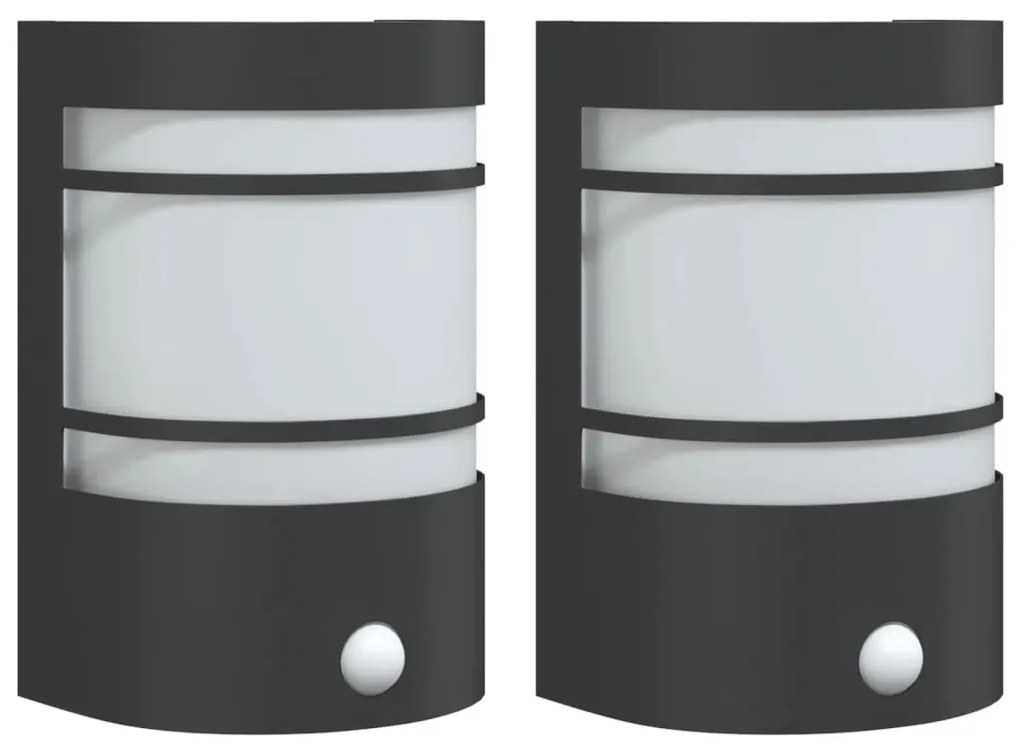 vidaXL Φωτιστικά Τοίχου Εξ. Χώρου με Αισθητ. 2 τεμ. Μαύρο Ανοξ. Ατσάλι