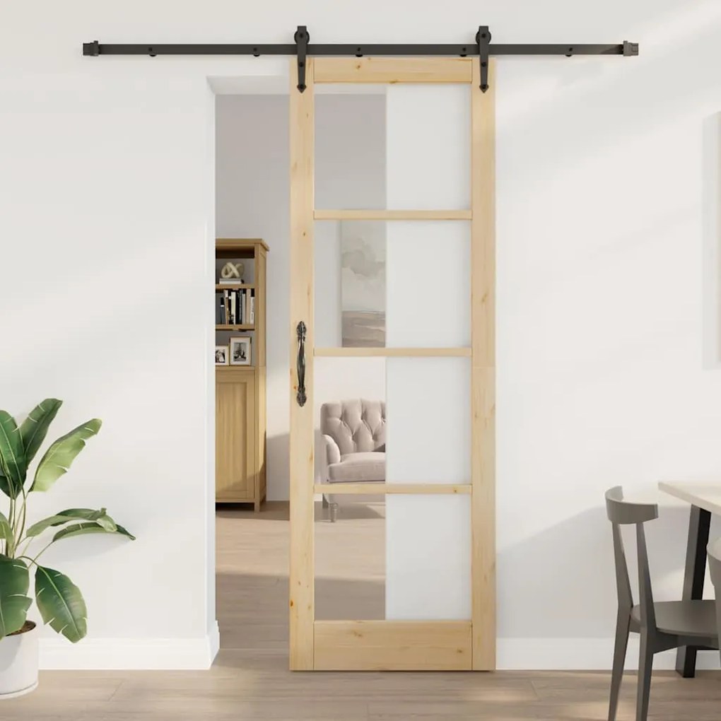 vidaXL Συρόμενη Πόρτα Χειροκίνητος Καφέ 78 x 232 cm Ξύλο και μέταλλο