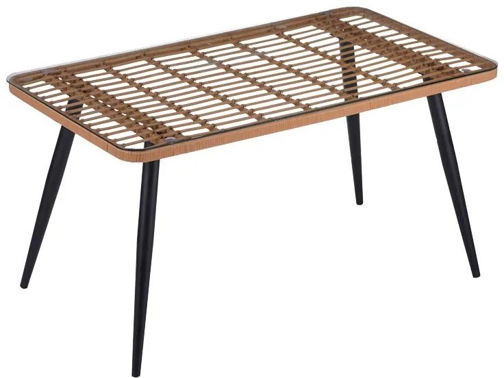 Σετ κήπου Τραπεζαρία Naoki-Tanish 5 τεμ. γυαλί - pe rattan φυσικό - μαύρα πόδια 140x80x78 εκ. 140x80x78 εκ.