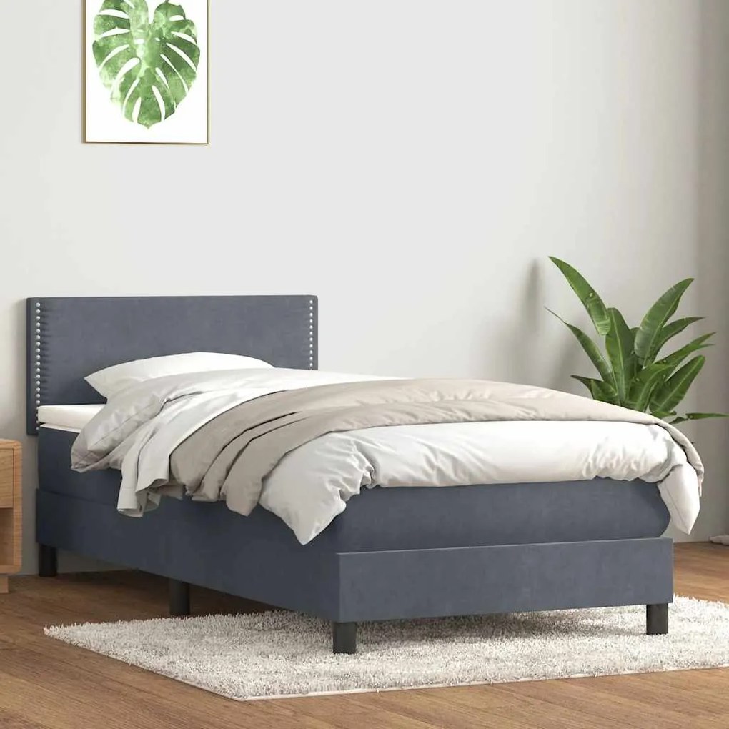 ΚΡΕΒΑΤΙ BOXSPRING ΜΕ ΣΤΡΩΜΑ ΣΚΟΥΡΟ ΓΚΡΙ 90X220 ΕΚ. ΒΕΛΟΥΔΙΝΟ 3316816