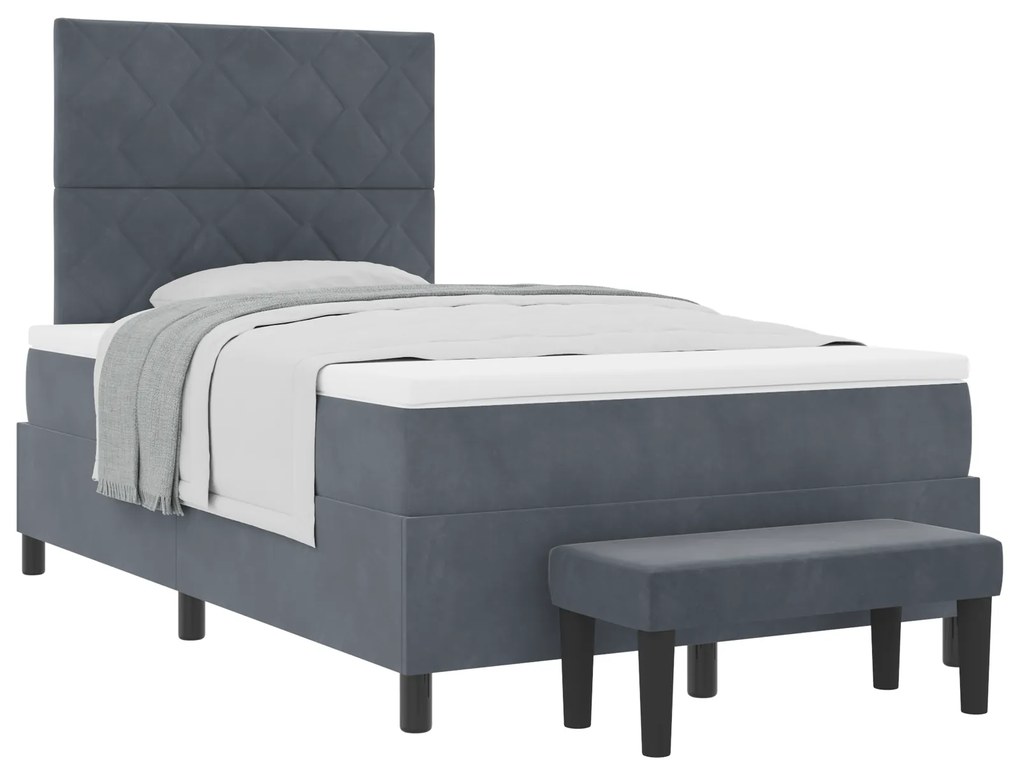 vidaXL Box Spring Bed με Μαξιλάρι & Πάγκο Σκούρο Γκρι 120x190 εκ. Βελούδο