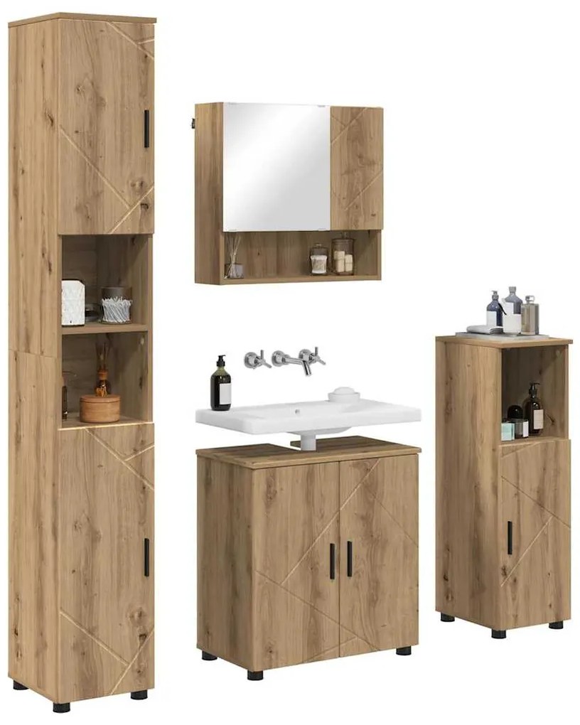 vidaXL Σετ Επίπλων Μπάνιου Επιτοίχιο με αποθήκευση 4 pcs Artisan Oak