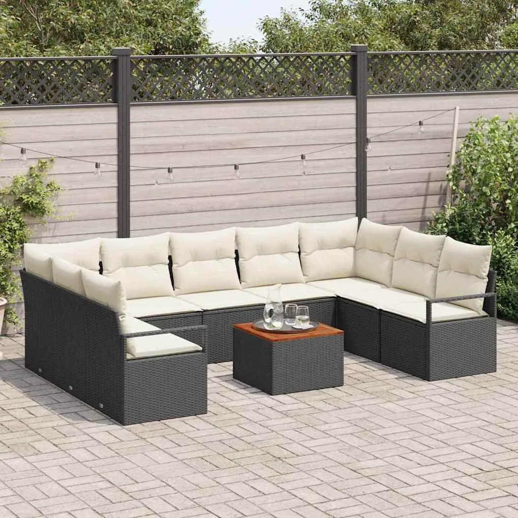 vidaXL Σετ Καναπέ Κήπου με μαξιλάρι 10 pcs Μαύρο Πολυ ράταν