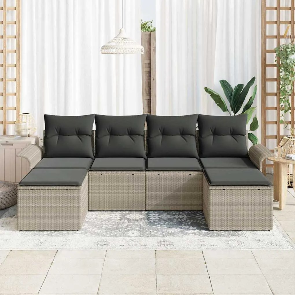 vidaXL Σετ Καναπέ Κήπου με μαξιλάρι 6 pcs Ανοιχτό γκρι Πολυ ράταν