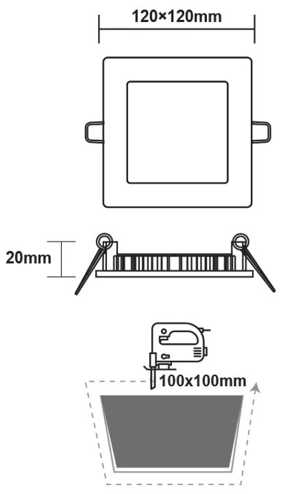 ΛΕΥΚΟ ΤΕΤΡΑΓΩΝΟ LED ΠΑΝΕΛ ΧΩΝΕΥΤΟ 6W 3000K 450Lm 118x118mm 230V AC Ra80 - PENU630SW