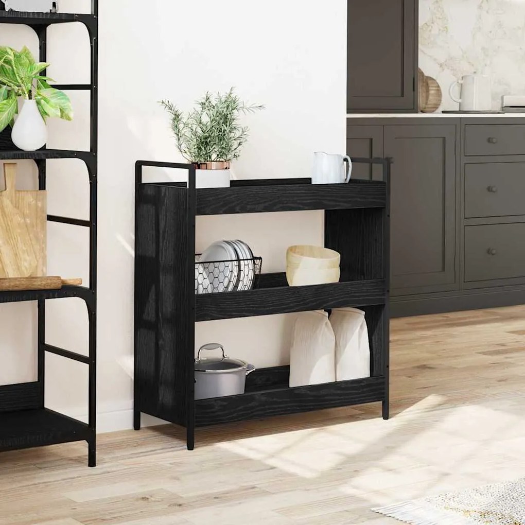 vidaXL Καρότσι Κουζίνας Μαύρη δρυς 70 x 30 x 82 εκ Επεξεργασμένο ξύλο