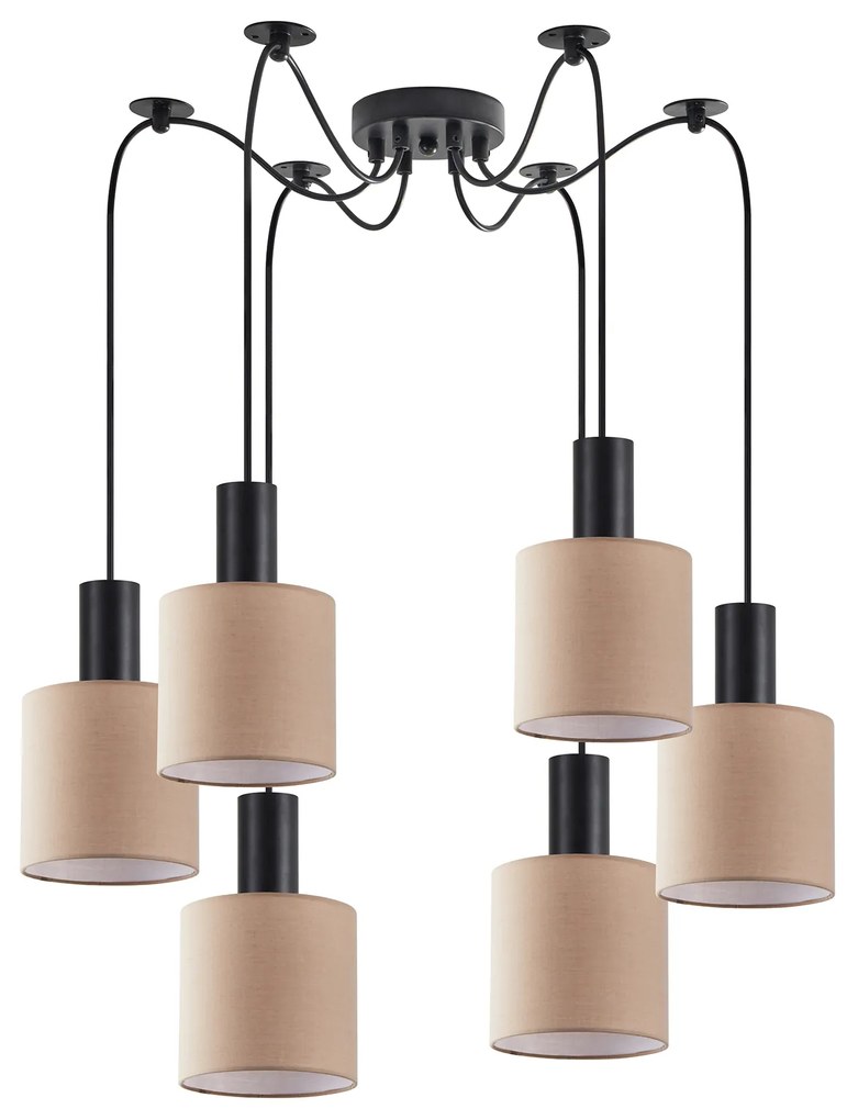 Φωτιστικό Οροφής  SE21-BL-4-BL6-SH3 ADEPT TUBE Black Pendant Brown Fabric Shade+ - 51W - 100W - 77-8520