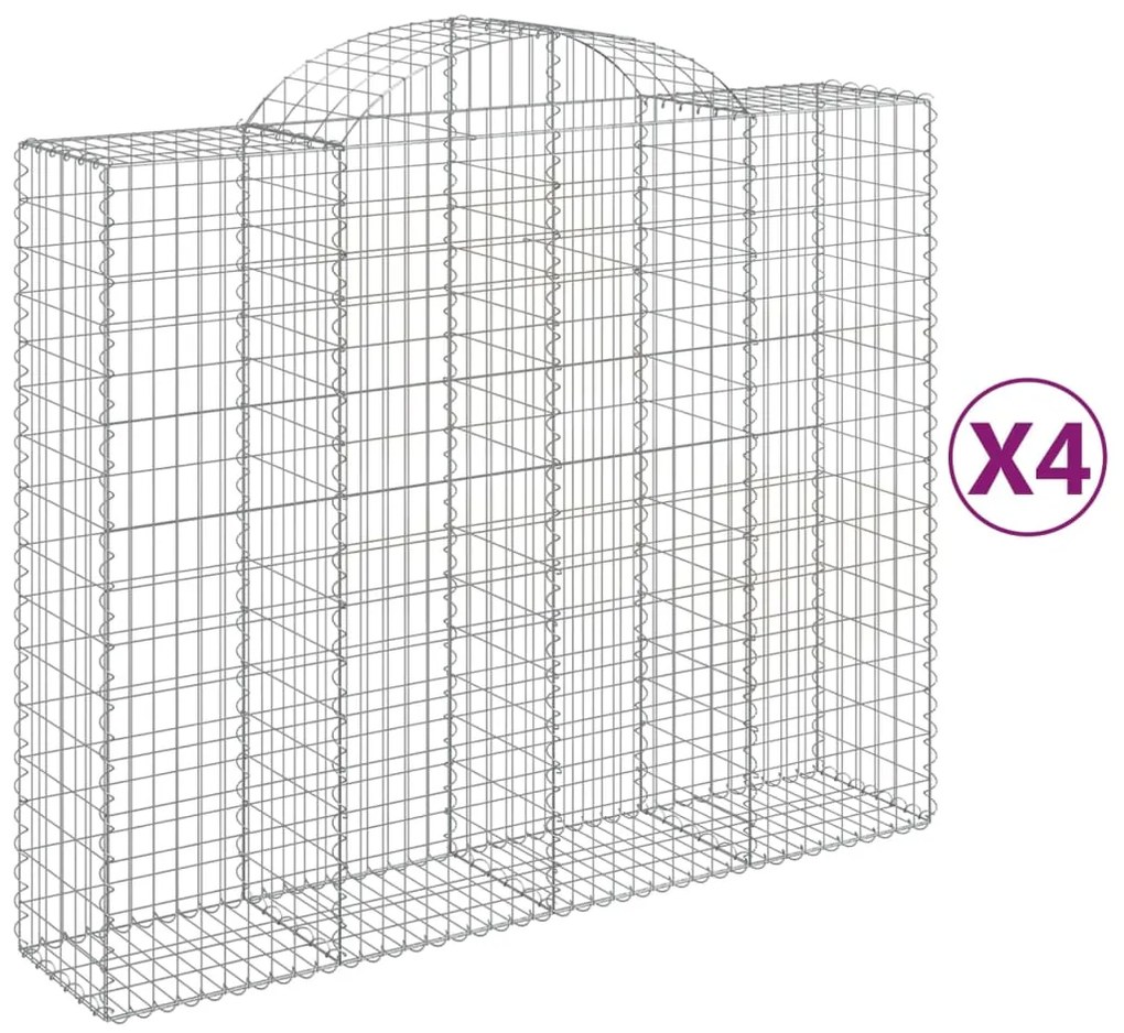 vidaXL Συρματοκιβώτια Τοξωτά 4 τεμ. 200x50x160/180 εκ. Γαλβαν. Ατσάλι