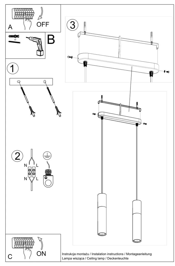 Sollux Κρεμαστό φωτιστικό Pablo 2,χάλυβας, ξύλο,2xGU10/40w