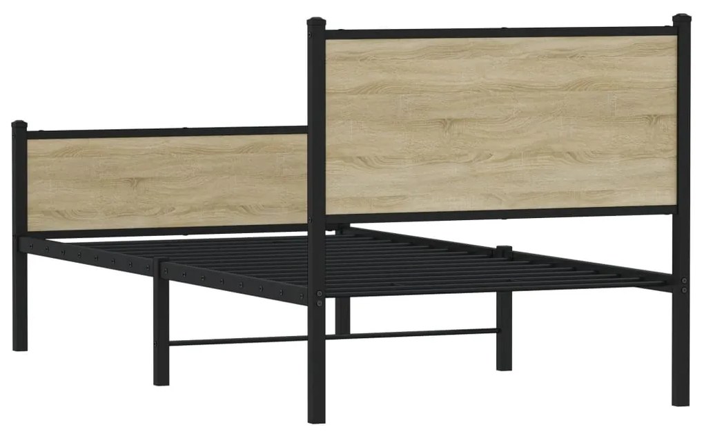 vidaXL Σκελετός Κρεβ. Χωρίς Στρώμα Sonoma Δρυς 75x190 εκ. Μεταλλικό