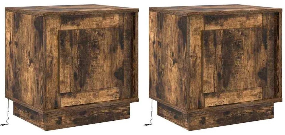 vidaXL Κομοδίνο με 2 pcs Καπνιστή δρυς 44 x 34.5 x 45 εκ