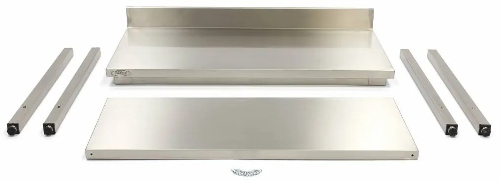 Stainless Steel Table - 60 x 60cm - Adjustable Height - with Backsplash and Storage Shelf