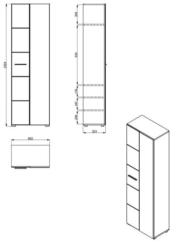 Έπιπλο Χολ Beny 2K OG Λευκό - Λευκή Λάκα 60x35x192,5 εκ. 60x35x192.5 εκ.