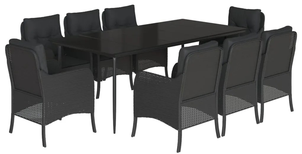 vidaXL Σετ Τραπεζαρίας Κήπου 9 τεμ Μαύρο από Συνθ. Ρατάν με Μαξιλάρια