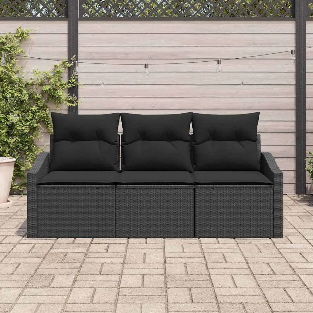 vidaXL Σετ Καναπέ Κήπου 3 pcs Μαύρο Πολυ ράταν