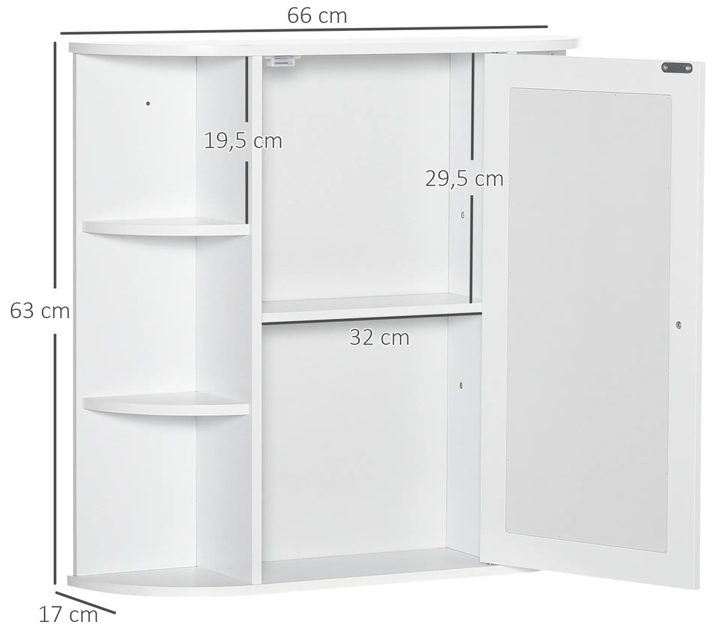 HOMCOM Ντουλάπι Καθρέφτης Μπάνιου, 8 Ράφια, Πόρτες Καθρέφτη, Αδιάβροχο, 66 cm x 17 cm x 63 cm, Λευκό