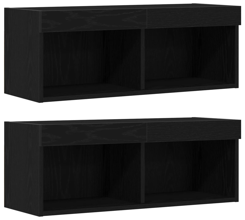 vidaXL LED Ντουλάπα TV Μαύρη Δρυς 30.5x30x102 εκ. Μηχανικά Φτιαγμένη Ξύλινη