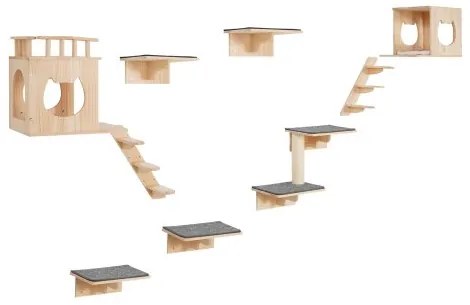 VEVOR Wall Mounted Cat Shelves Tree with Jumping Boards Nests Hammock Set of 9
