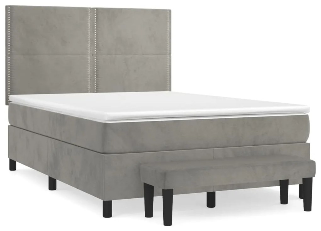 vidaXL Κρεβάτι Boxspring με Στρώμα Ανοιχτό Γκρι 140x190 εκ. Βελούδινο