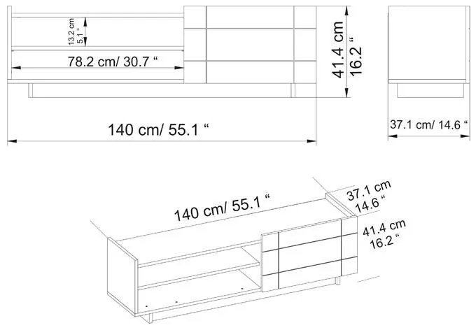 Έπιπλο τηλεόρασης Derek καρυδί 140x37x41.4εκ 140x37x41.4 εκ.