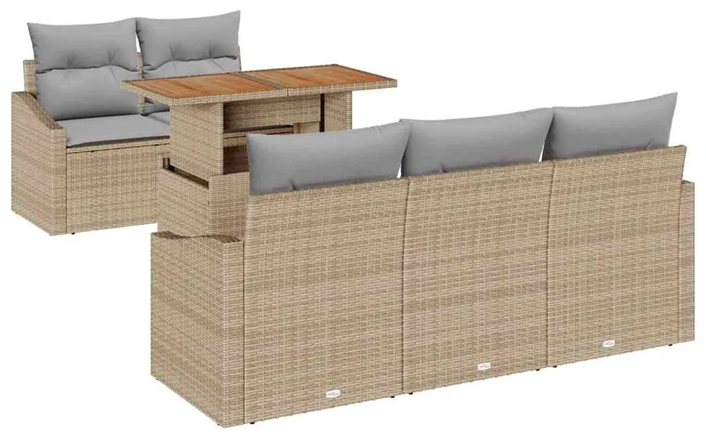 vidaXL Σετ Καναπέ Κήπου με αποθήκευση 6 pcs Μπεζ Πολυ ράταν