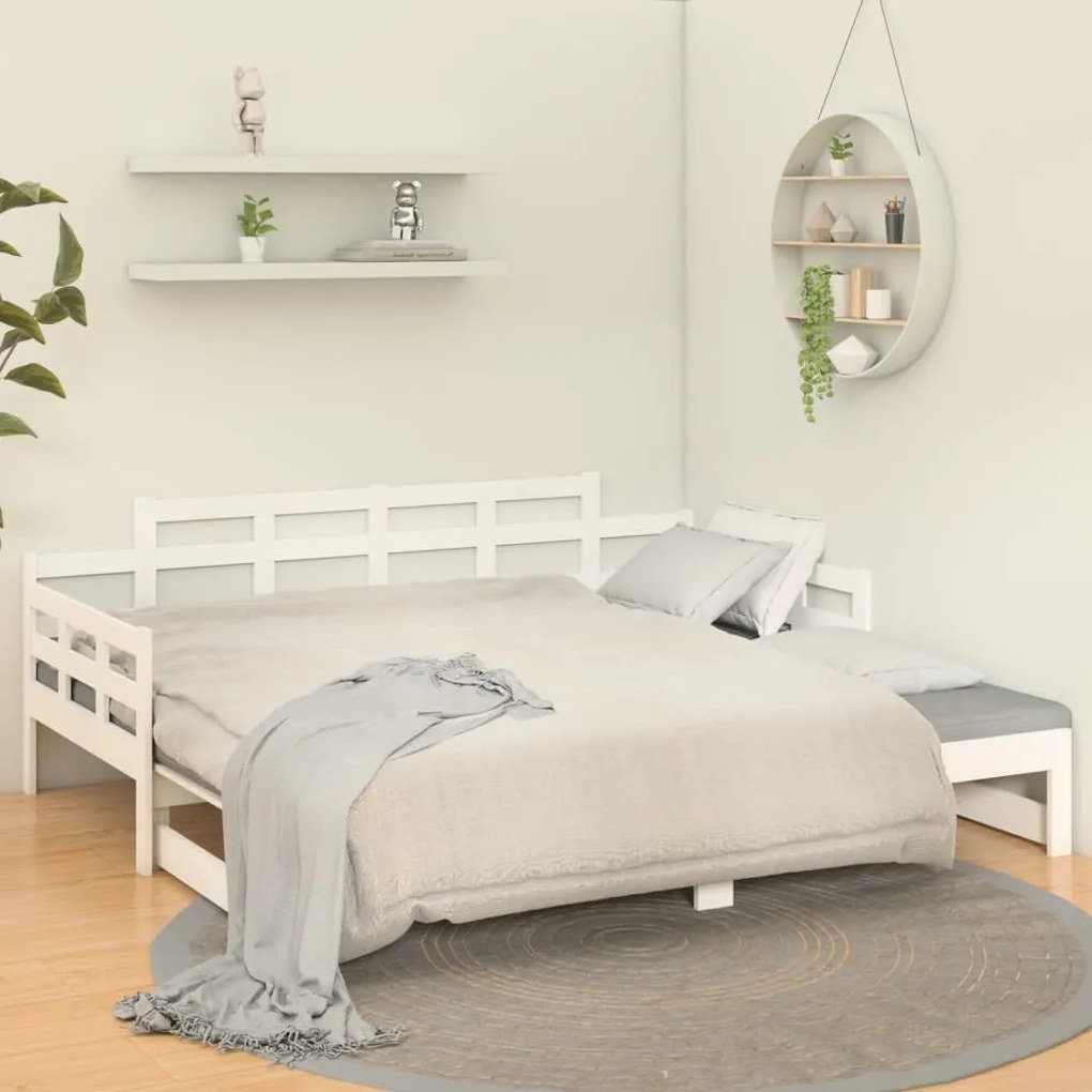 vidaXL Καναπές Κρεβάτι Συρόμενος Λευκός 2x(90x190) εκ. από Μασίφ Πεύκο