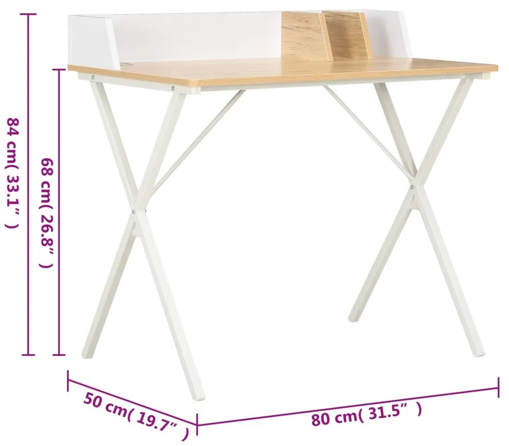 vidaXL Γραφείο Λευκό / Φυσικό Χρώμα 80 x 50 x 84 εκ.