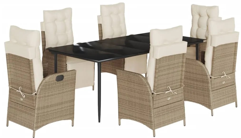 vidaXL Σετ Τραπεζαρίας Κήπου 7 τεμ. Μπεζ Συνθετικό Ρατάν με Μαξιλάρια