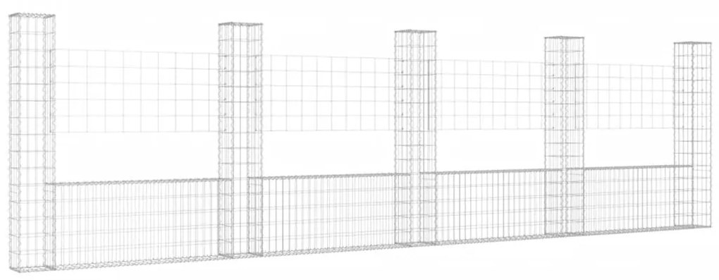 vidaXL Συρματοκιβώτιο σε U Σχήμα με 5 Στύλους 500x20x150 εκ Σιδερένιο