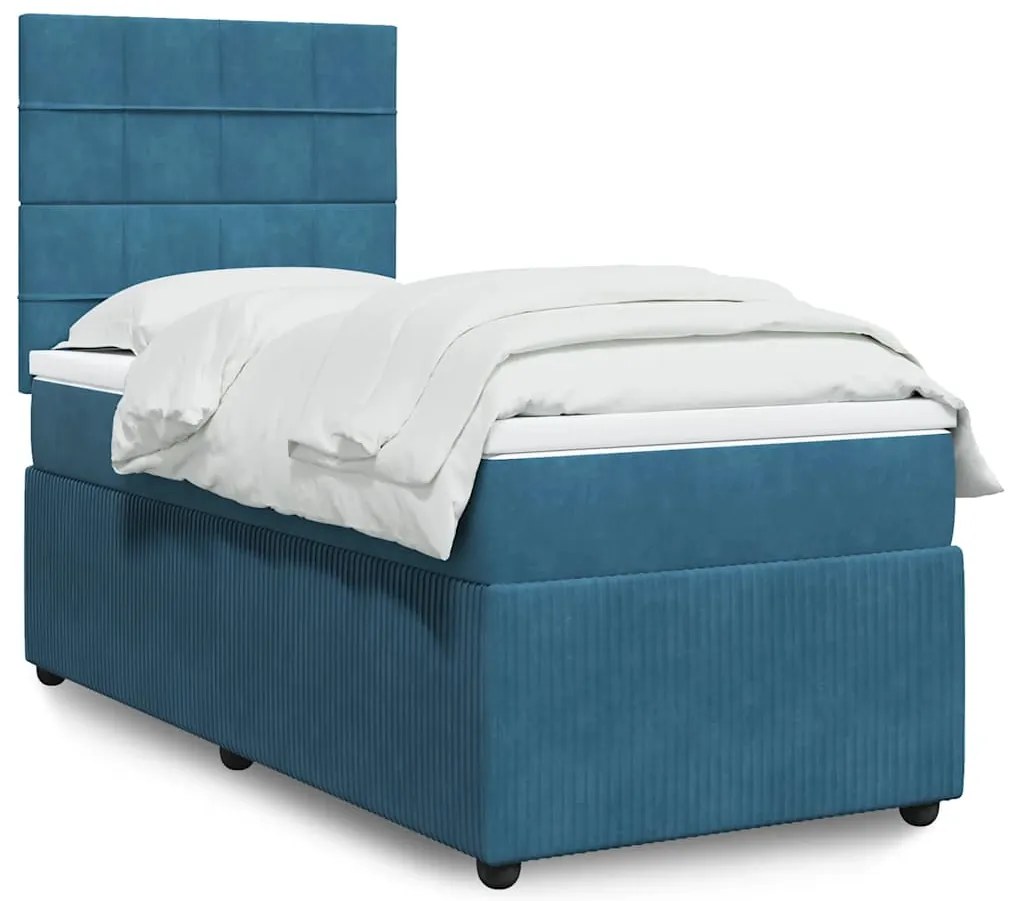 vidaXL Κρεβάτι Boxspring με Στρώμα Μπλε 100x200 εκ. Βελούδινο