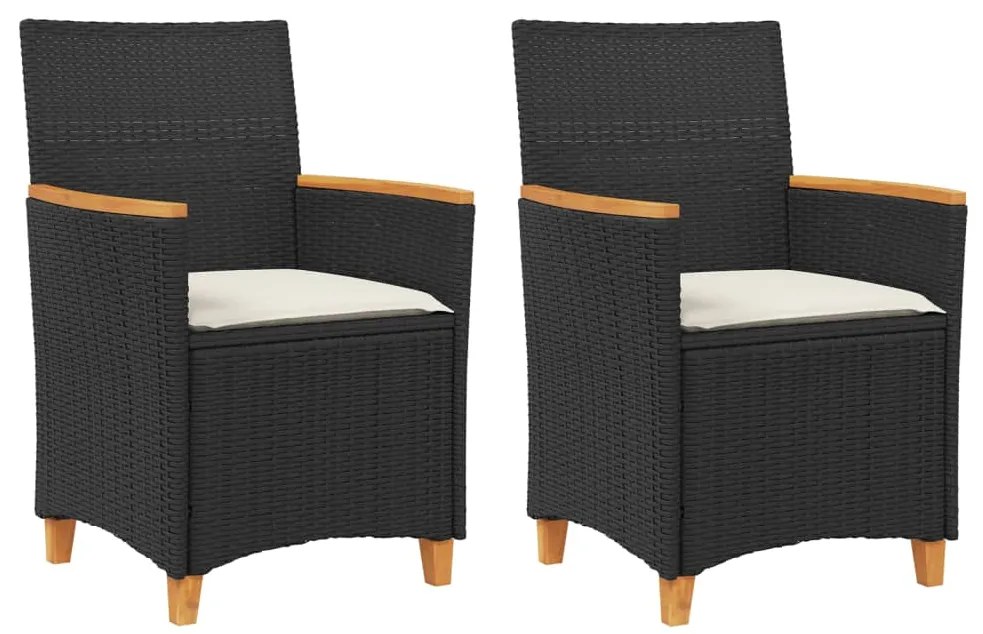 vidaXL Καρέκλες Κήπου 2 τεμ. Μαύρες Συνθ. Ρατάν/Μασίφ Ξύλο+Μαξιλάρια