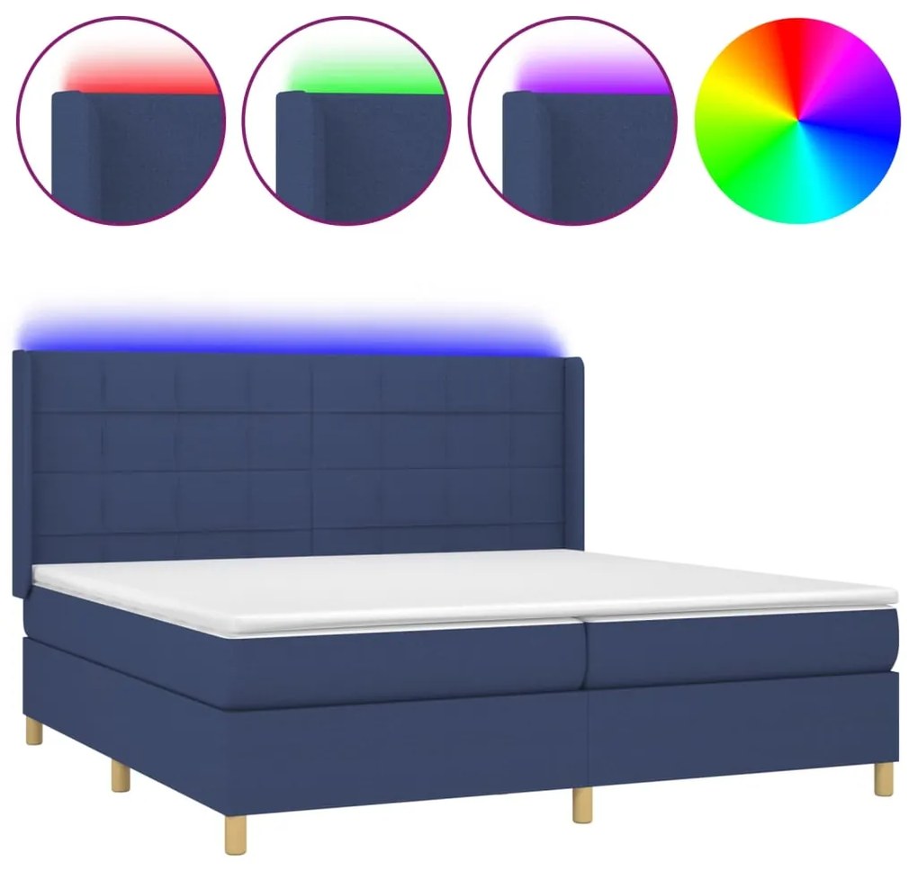 vidaXL Κρεβάτι Boxspring με Στρώμα &amp; LED Μπλε 200x200 εκ. Υφασμάτινο