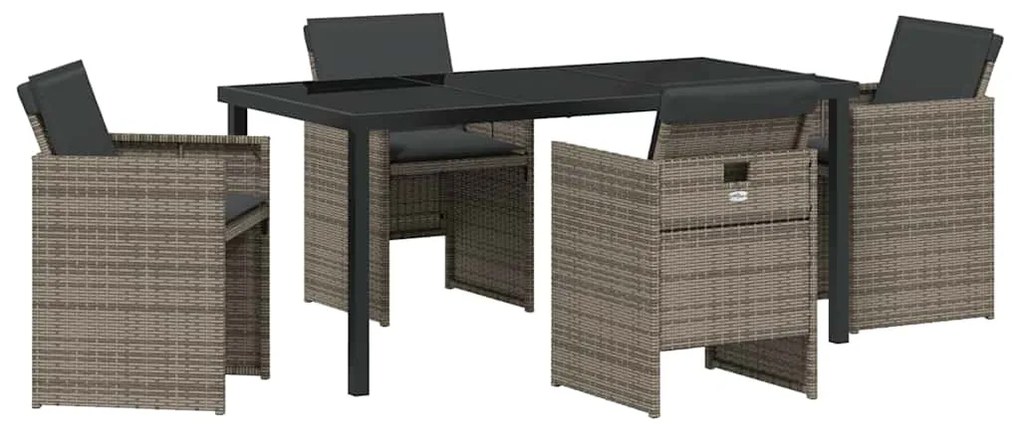 vidaXL Σέτ φαγητού για κήπο με μαξιλάρι 5 pcs Γκρι Πολυ ράταν