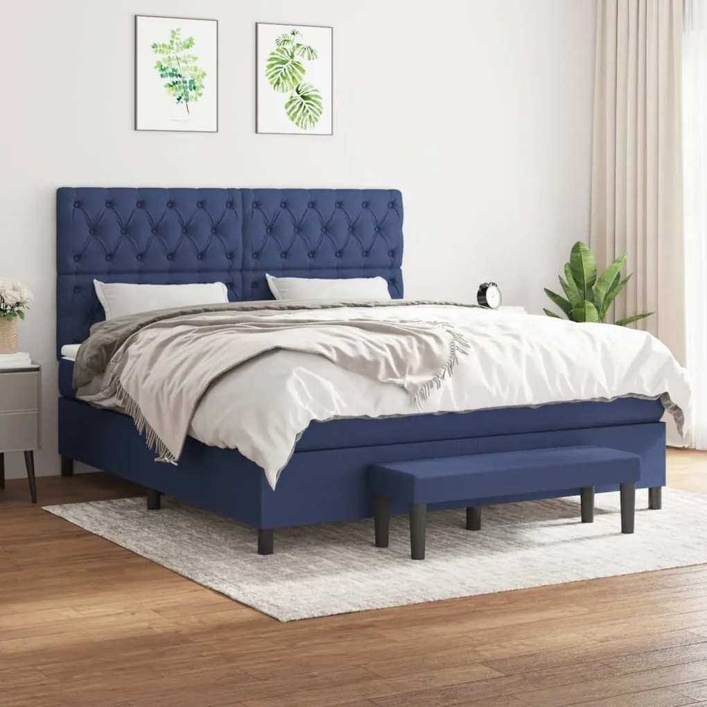 vidaXL Κρεβάτι Boxspring με Στρώμα Μπλε 160x200 εκ. Υφασμάτινο