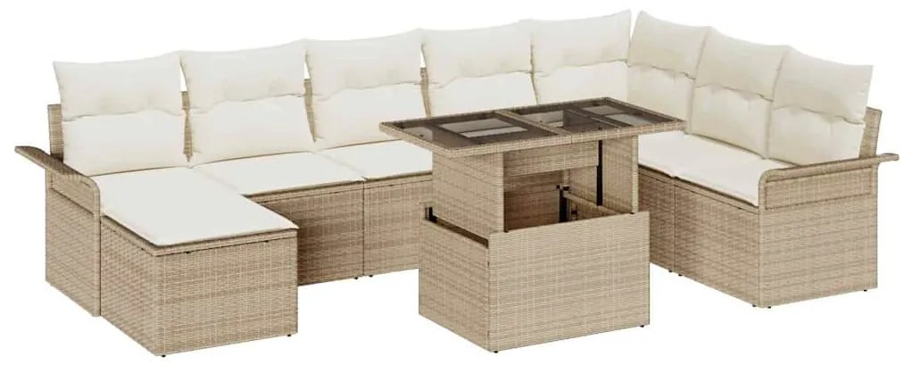 Σετ Καναπέ Κήπου με μαξιλάρι με αποθήκευση 9 pcs Μπεζ και Κρέμα