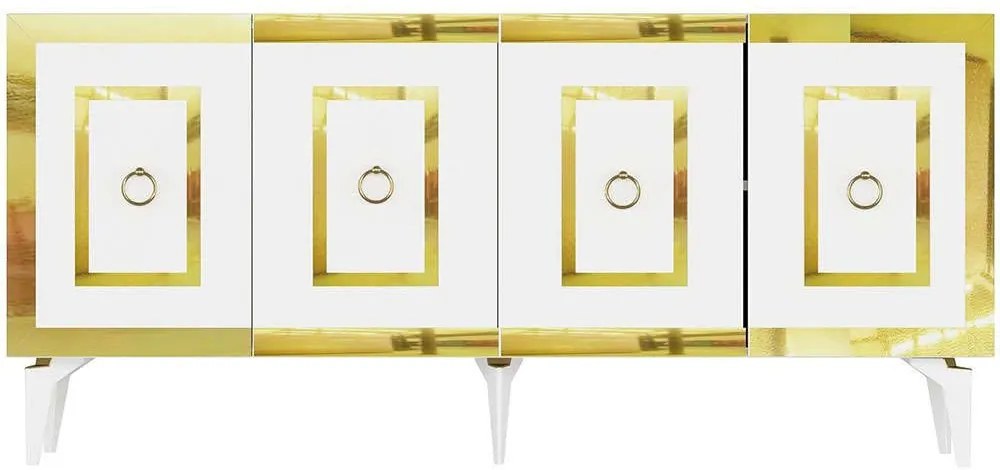 Μπουφές Karya 475OLV2745 150x79x40cm White-Gold Μοριοσανίδα, Μελαμίνη