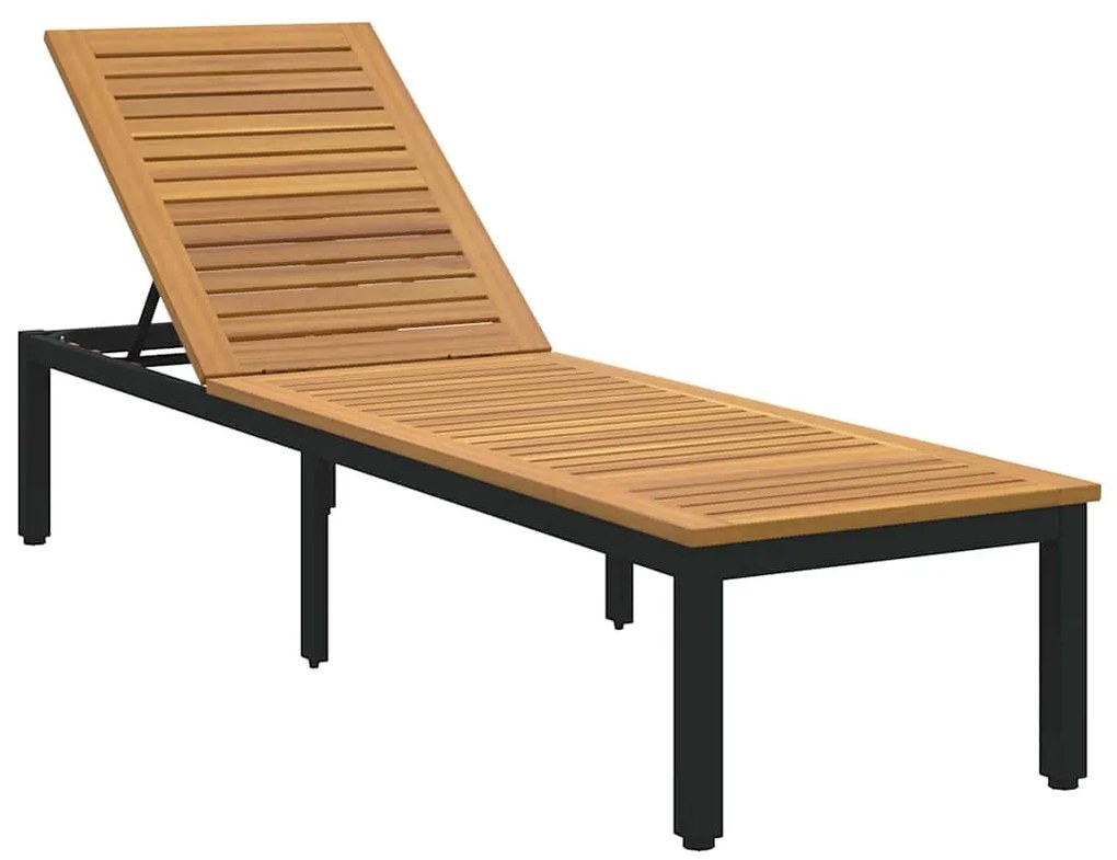 vidaXL Μαύρη Ξαπλώστρα, Διαστάσεις 200x55x35 εκ, Από Στερεό Ξύλο Ακακίας.