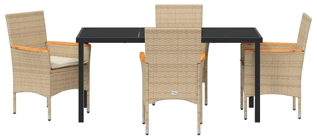 vidaXL Σέτ φαγητού για κήπο με μαξιλάρι 5 pcs Μπεζ συνθετικό ρατάν