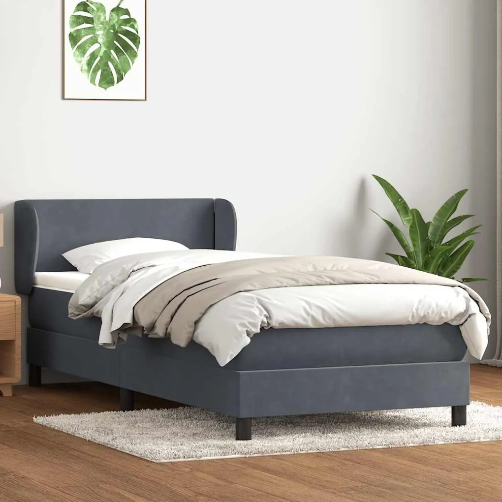 vidaXL Κρεβάτι Boxspring με Στρώμα Σκούρο Γκρι 100x210 εκ. Βελούδινο