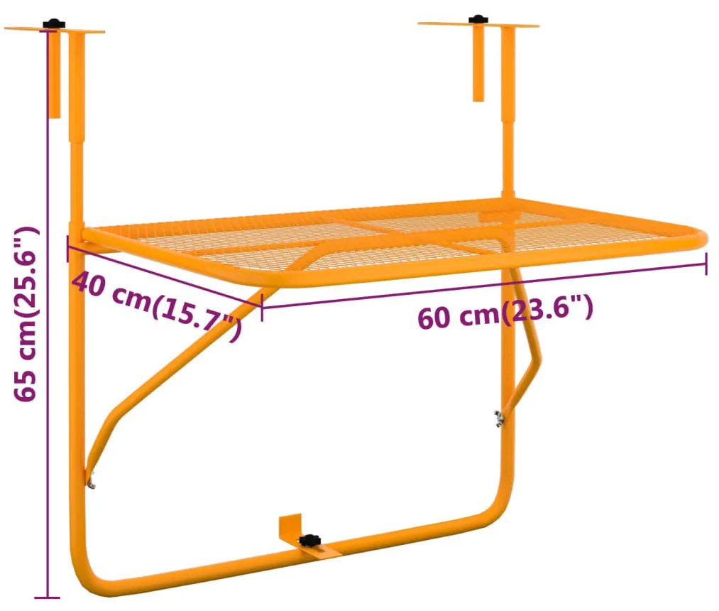 vidaXL Τραπέζι Μπαλκονιού Κίτρινο 60 x 40 εκ. από Ατσάλι