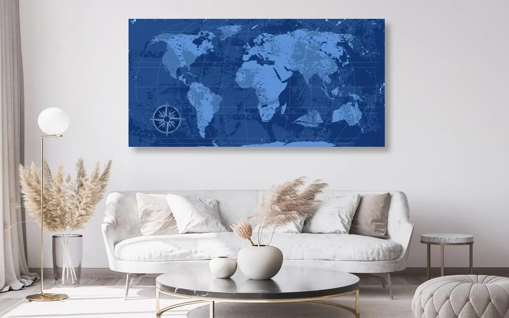 Εικόνα ενός ρουστίκ παγκόσμιου χάρτη από φελλό σε μπλε - 100x50  flags